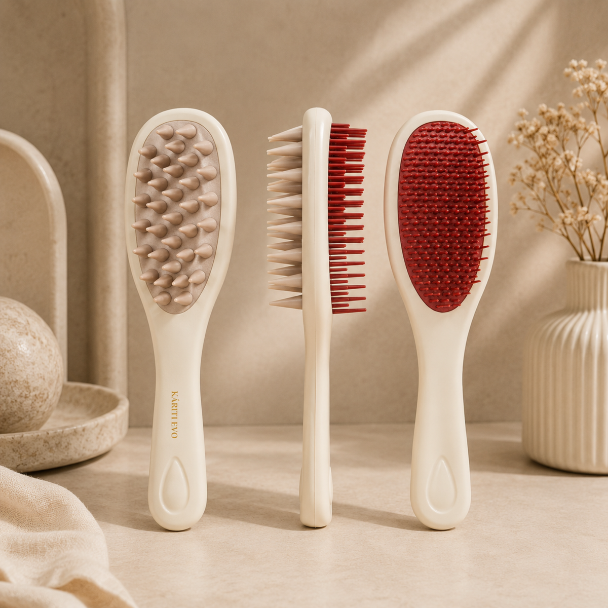 Cepillo Ergonómico Antirrotura y Estimulante del Cuero Cabelludo – KÁRITI EVO